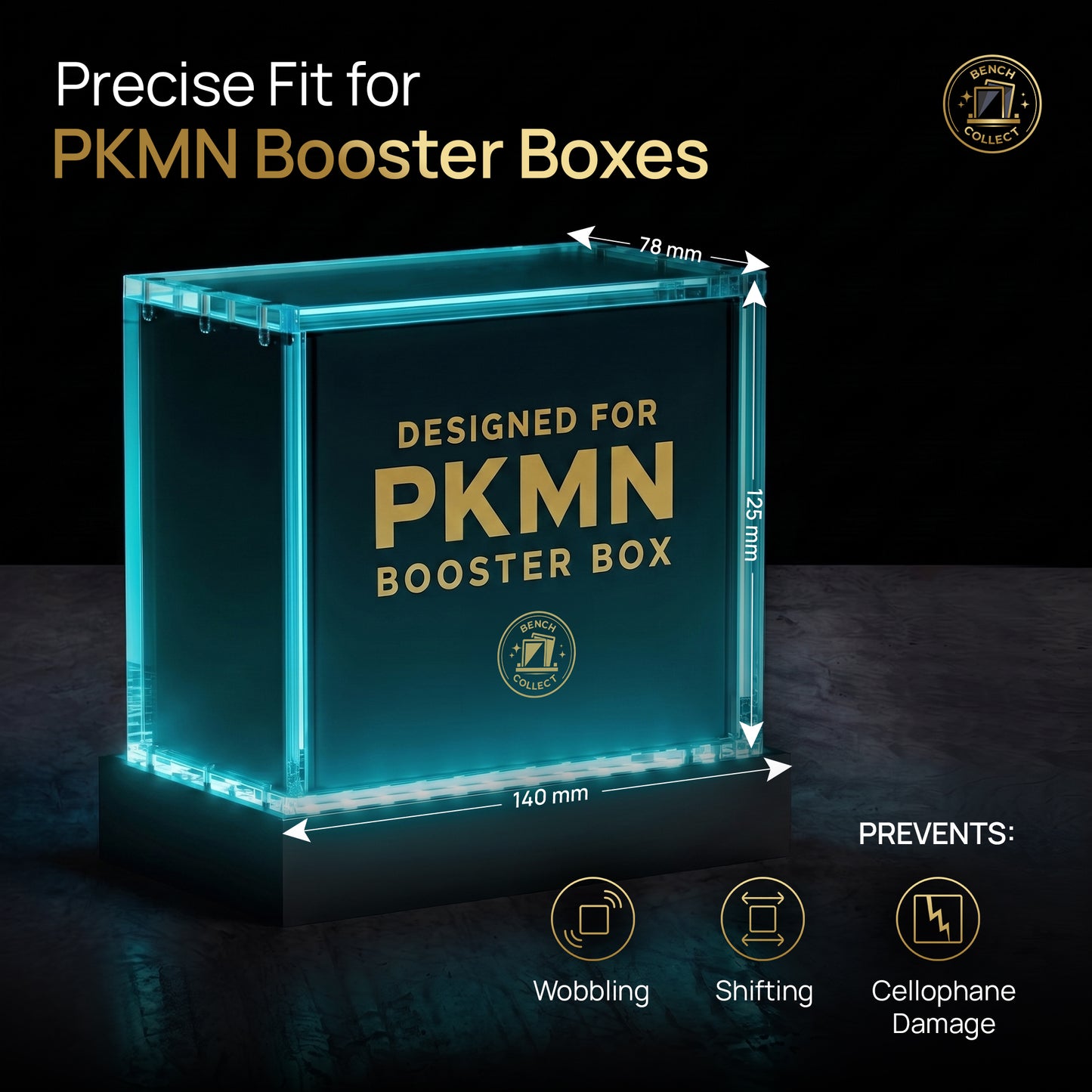 Bench Collect Pokemon Booster Box Display Case with LED Pedestal