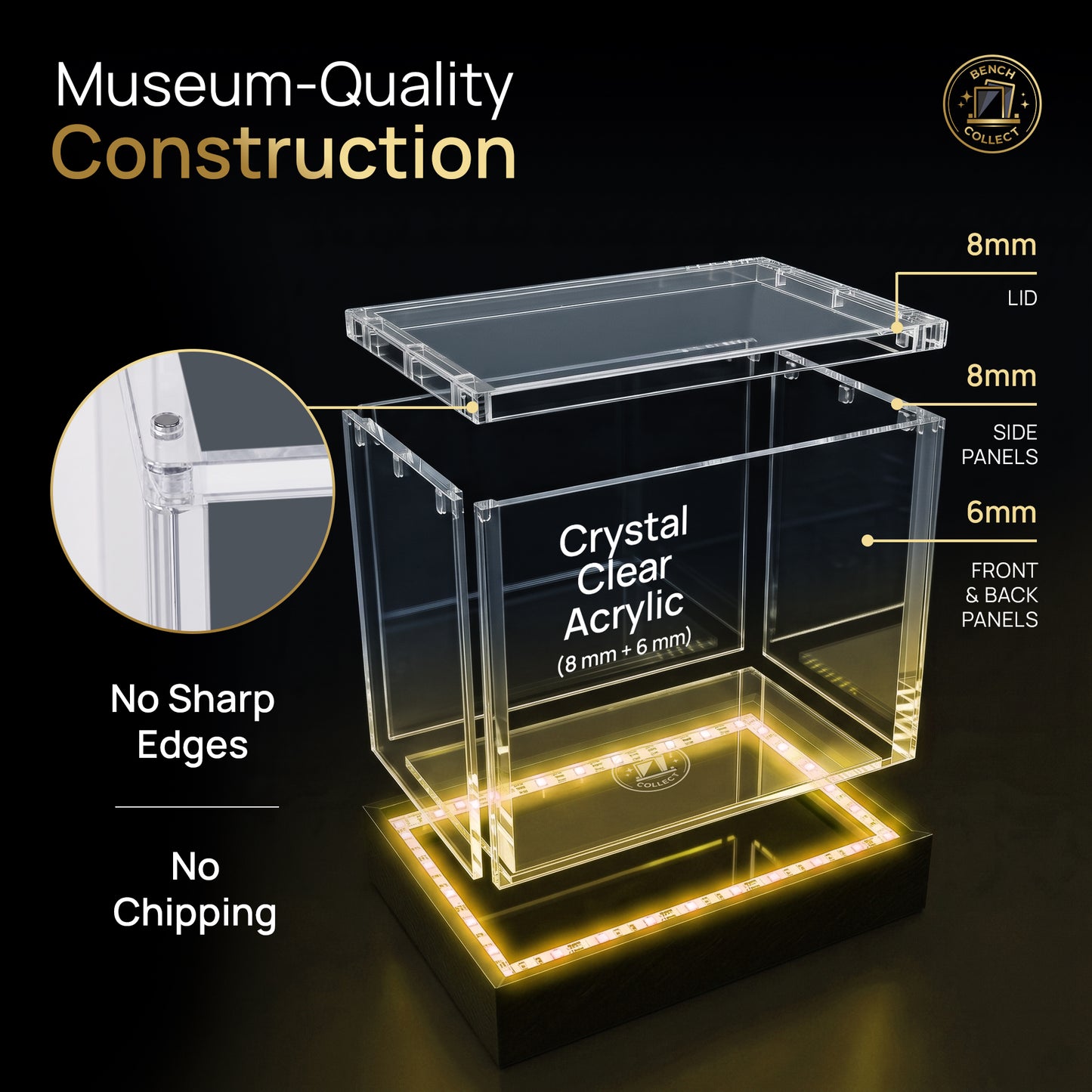 Bench Collect Pokemon Booster Box Display Case with LED Pedestal